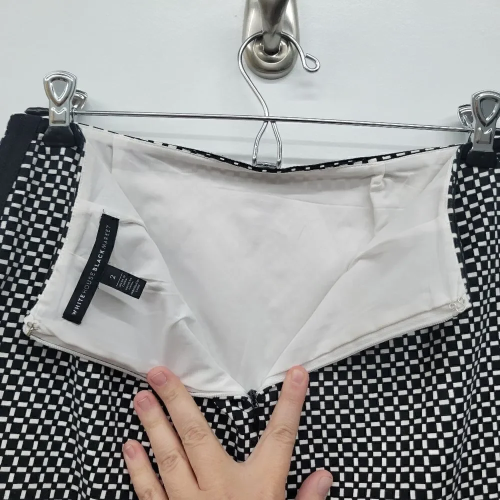 White House Black Market Geometrick Black & White Lined Pencil Skirt